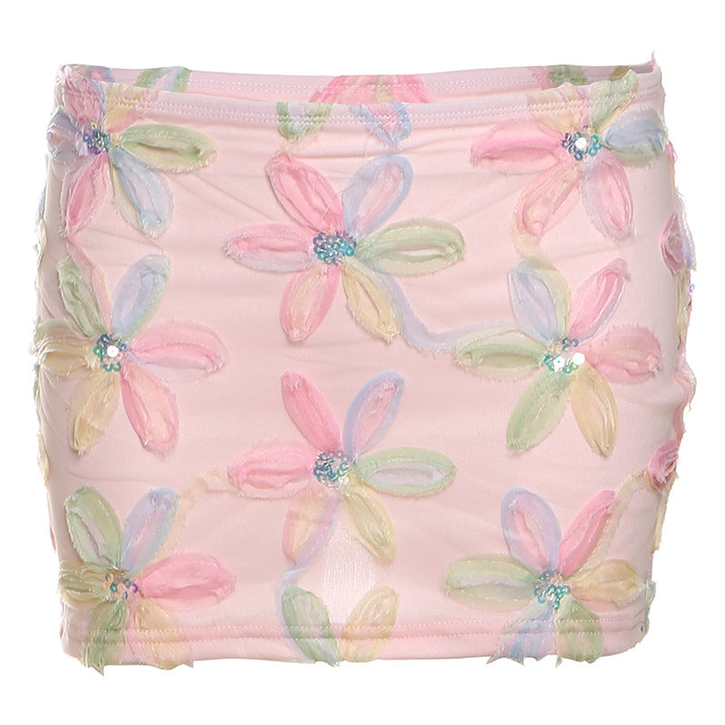 Versatile 3D floral print skirt for women
