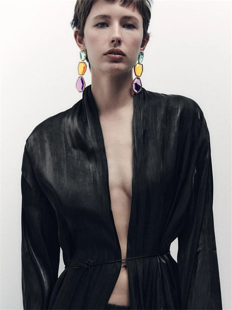 Polygonal Alloy Transparent Resin Colorful Matching Long Drop Earrings for Women Exaggerated Heavy Jewelry Summer