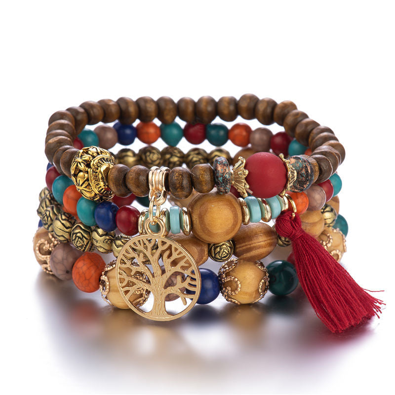 Boho Multilayer Wooden Beaded Bracelet Stretch Bracelet Jewelry