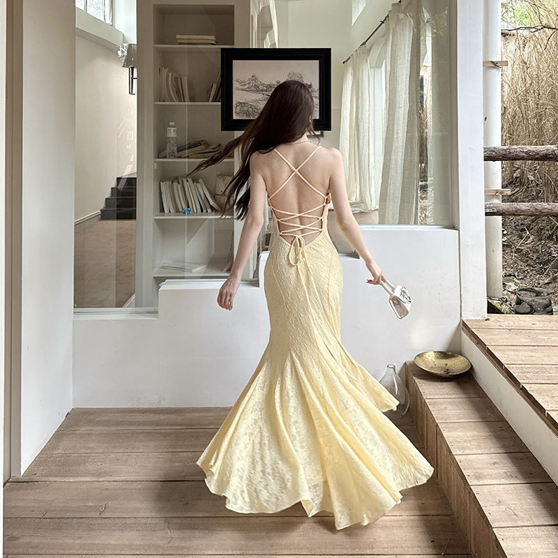 Bareback strap fishtail dress for women
