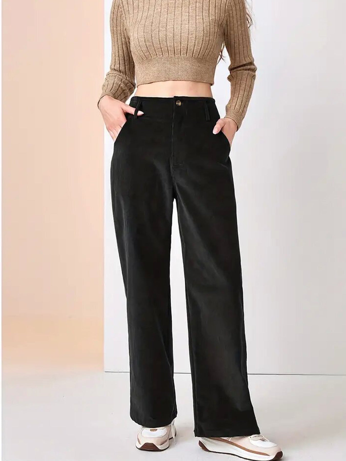 High waisted slimming straight leg pants for women