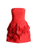 Lady style tube top A-line dress party dress three-dimensional rose large flower patchwork dress for women