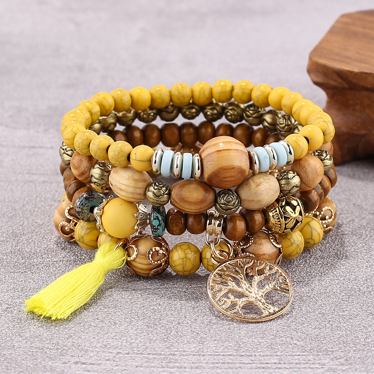 Boho Multilayer Wooden Beaded Bracelet Stretch Bracelet Jewelry
