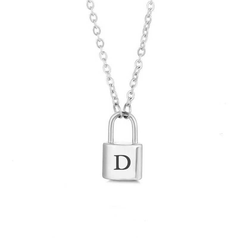 New Stainless Steel Silver 26 English Letter Lock Necklace Men And Women Concentric Lock Pendant Letter Necklace