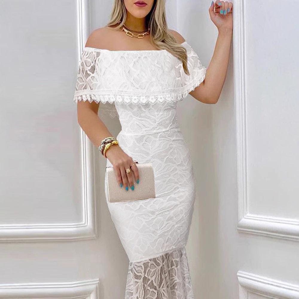 Elegant One-Shoulder Lace Bodycon Sexy Evening Dress for Women, Formal Cocktail Gown