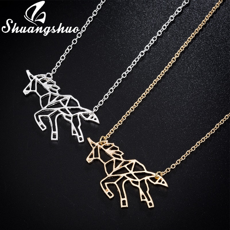 Ethnic Origami Unicorn Necklace Choker Horse Necklace Women Necklaces & Pendants Animal Necklace Silver Jewelry colar