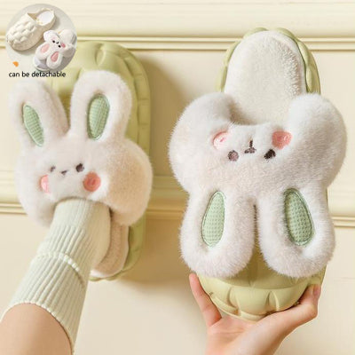 Removable Rabbit Cotton Slippers Women Wear New Winter Home Thick Soled Wool Shoes