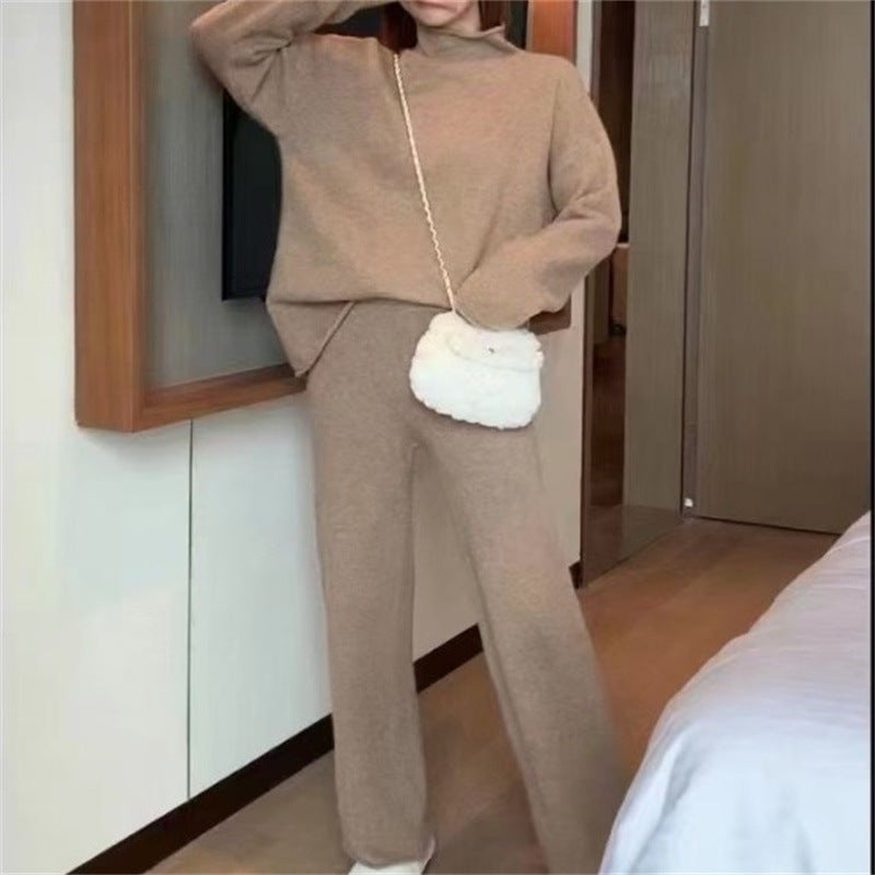 Knitted sweater straight leg wide leg pants set for women, autumn and winter cross-border fashion and western-style two-piece set for women