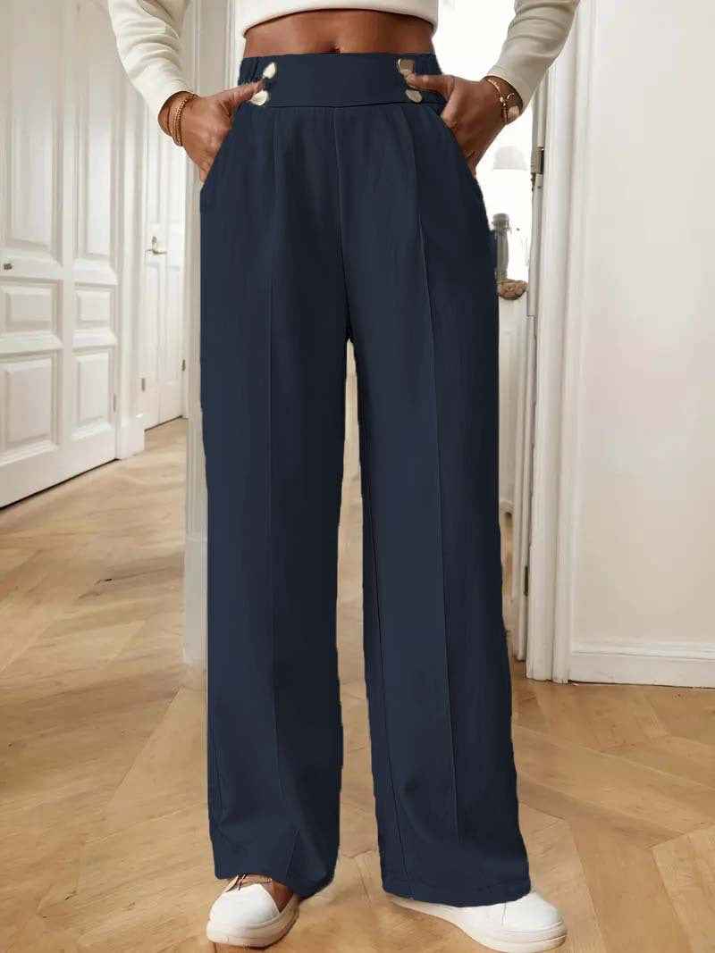 High waisted solid color straight leg pants for women