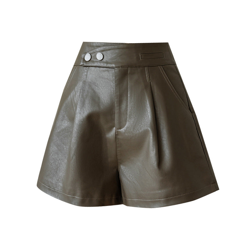 PU Leather Pants Women Winter Casual High Waist Shorts Loose Slit Slimming Outerwear A-Line Wide Leg Bootcut Pants