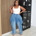 Style High-Waist Jeans Women Street Casual Loose Harem Wide-Leg Lantern Pants