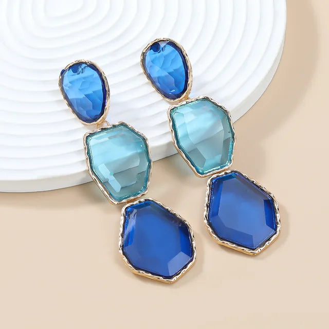 Polygonal Alloy Transparent Resin Colorful Matching Long Drop Earrings for Women Exaggerated Heavy Jewelry Summer