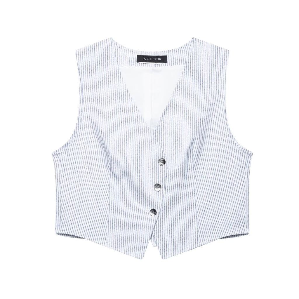 vest top+striped skirt pants set for women