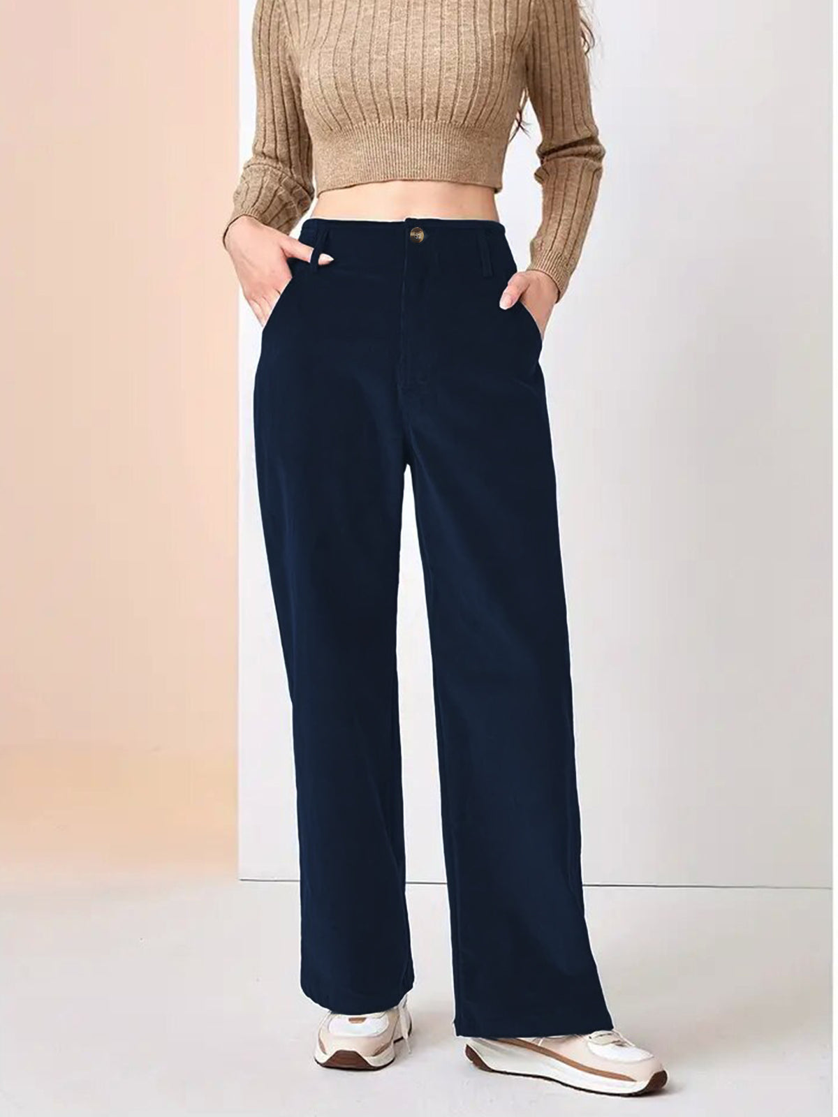 High waisted slimming straight leg pants for women