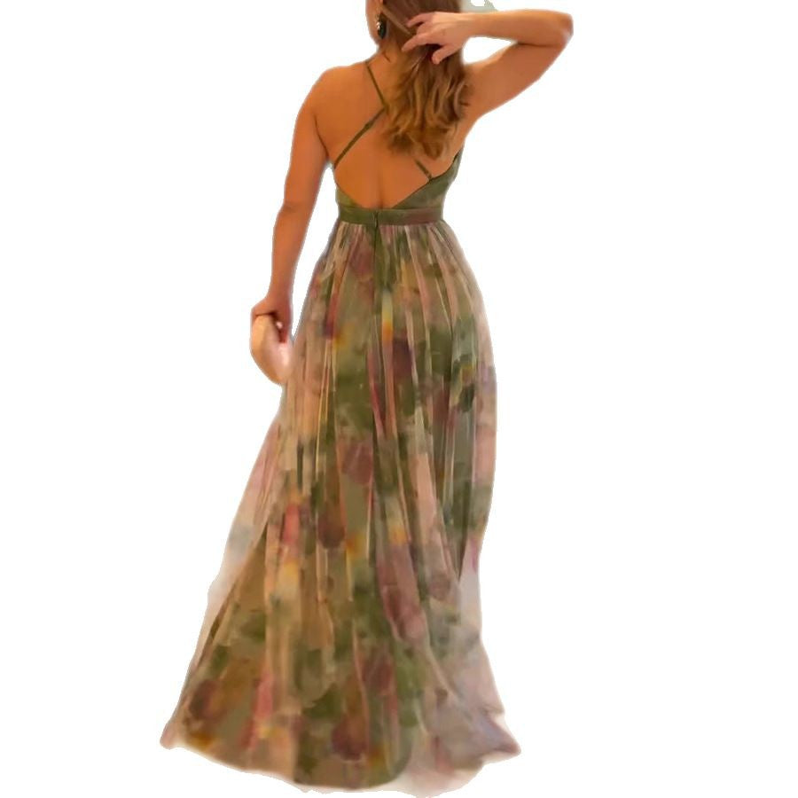 Printed camisole dress big swing dress for women