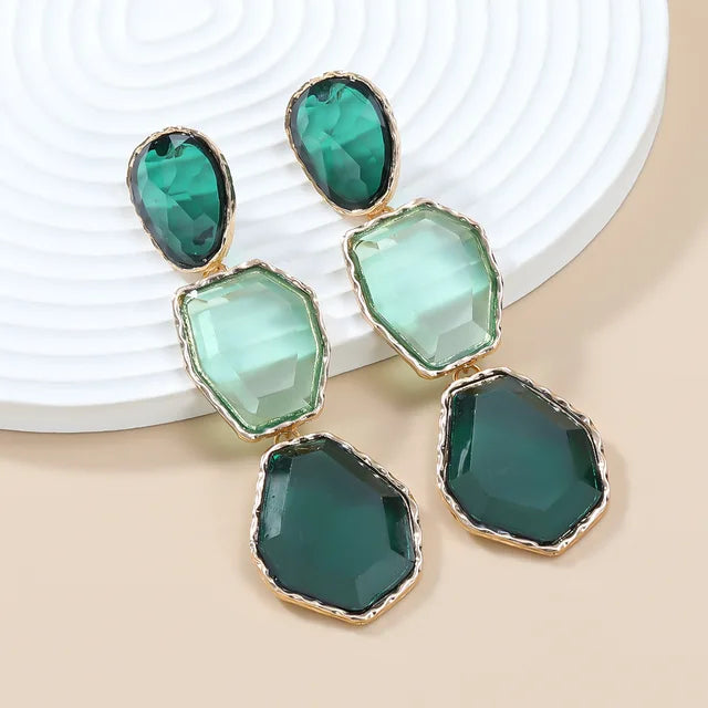 Polygonal Alloy Transparent Resin Colorful Matching Long Drop Earrings for Women Exaggerated Heavy Jewelry Summer