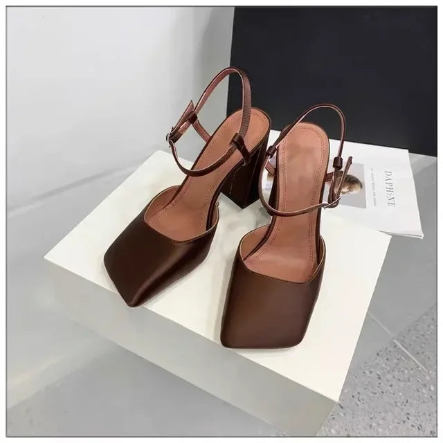 Rhinestone Thick High Heels and Toe Sandals for Women, Retro Mary Jane Single Shoes, Fashionable and Sexy, European and American