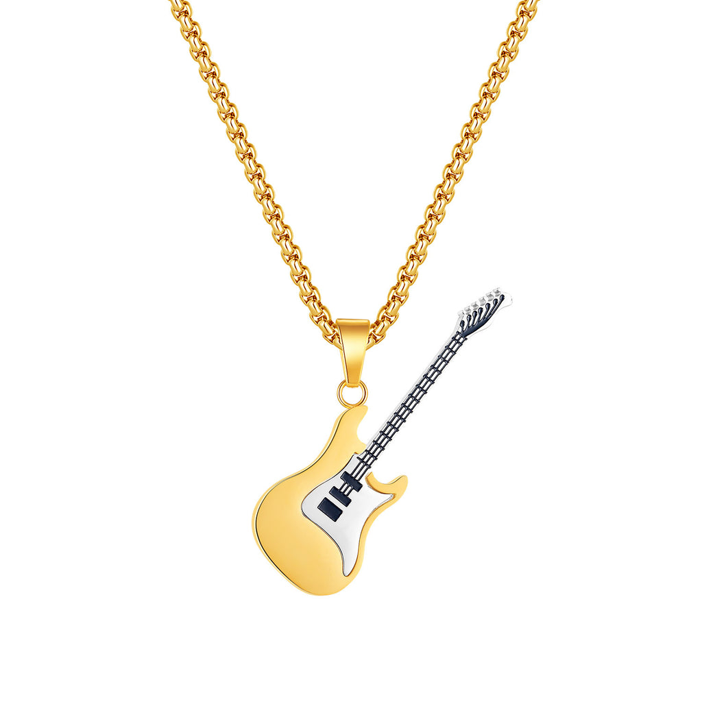 Hip Hop Stainless Steel Guitar Pendant Street Classic Fashion Male Titanium Necklace