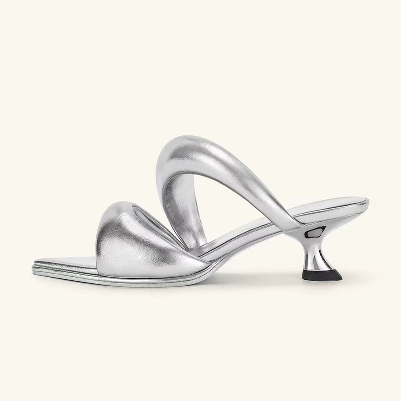 Women Comfortable Thick Strip Design Sandals Thin High Heel Slippers Banquet Party Wedding Shoes