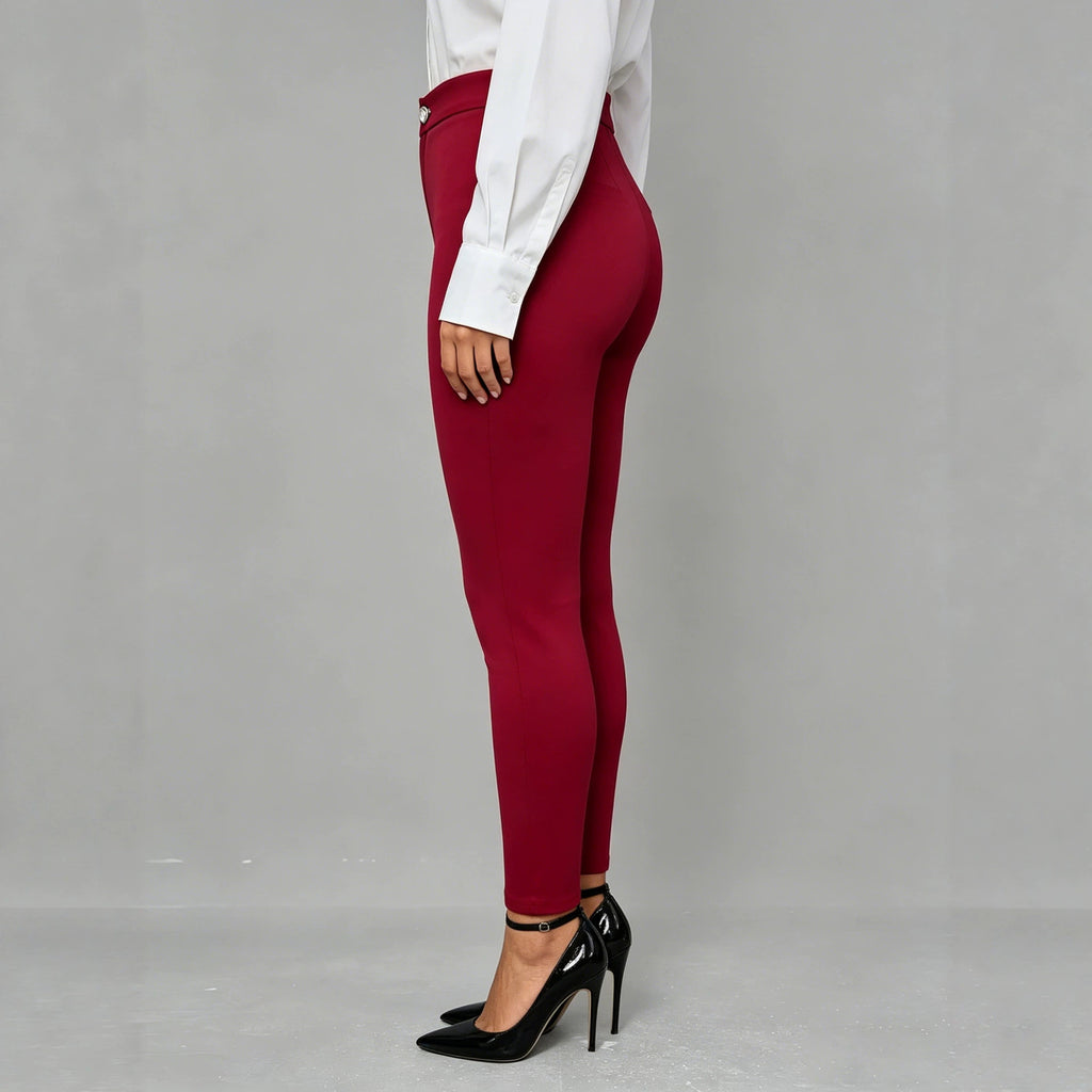 Slim fit solid color elastic pants for women