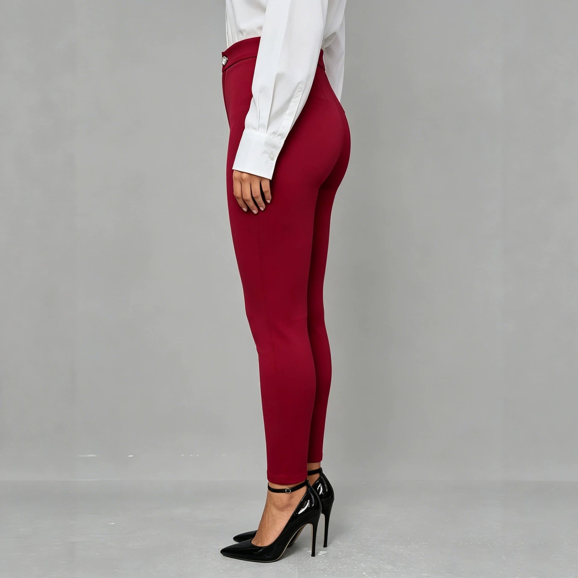 Slim fit solid color elastic pants for women