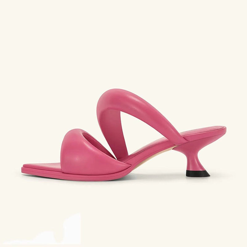 Women Comfortable Thick Strip Design Sandals Thin High Heel Slippers Banquet Party Wedding Shoes