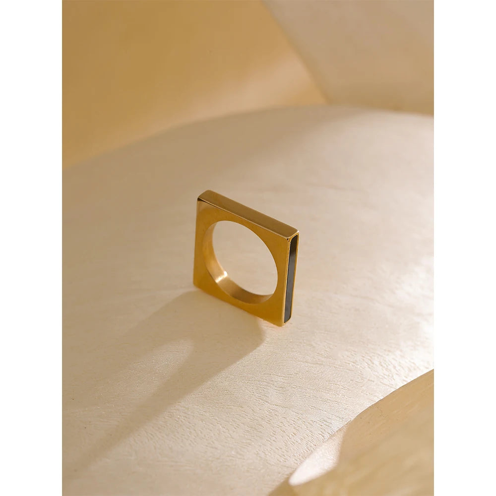 Minimalist Geometric Square Stainless Steel Ring  Acrylic Fashion Simple Temperament Occident Ring for Women Jewelry