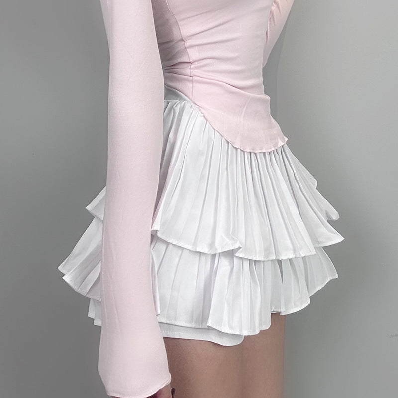 High waisted pleated half skirt pants for women