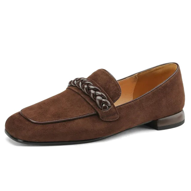Concise Solid Color Women Soft Kid Suede Flats Slip On Round Toe Casual Street Shoes Handmade For Ladies