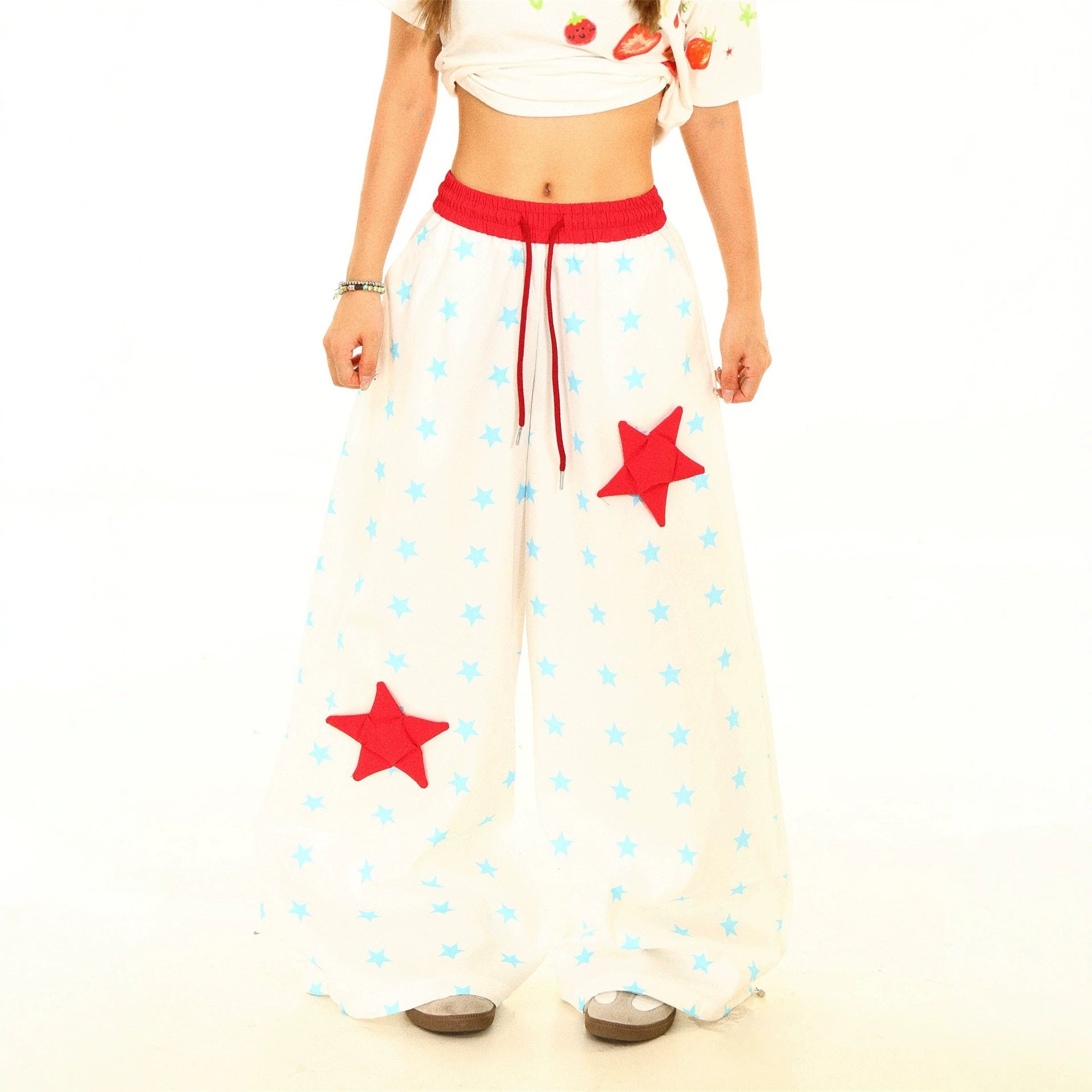Vintage Star Print Casual Pants Women Wide Leg Pants
