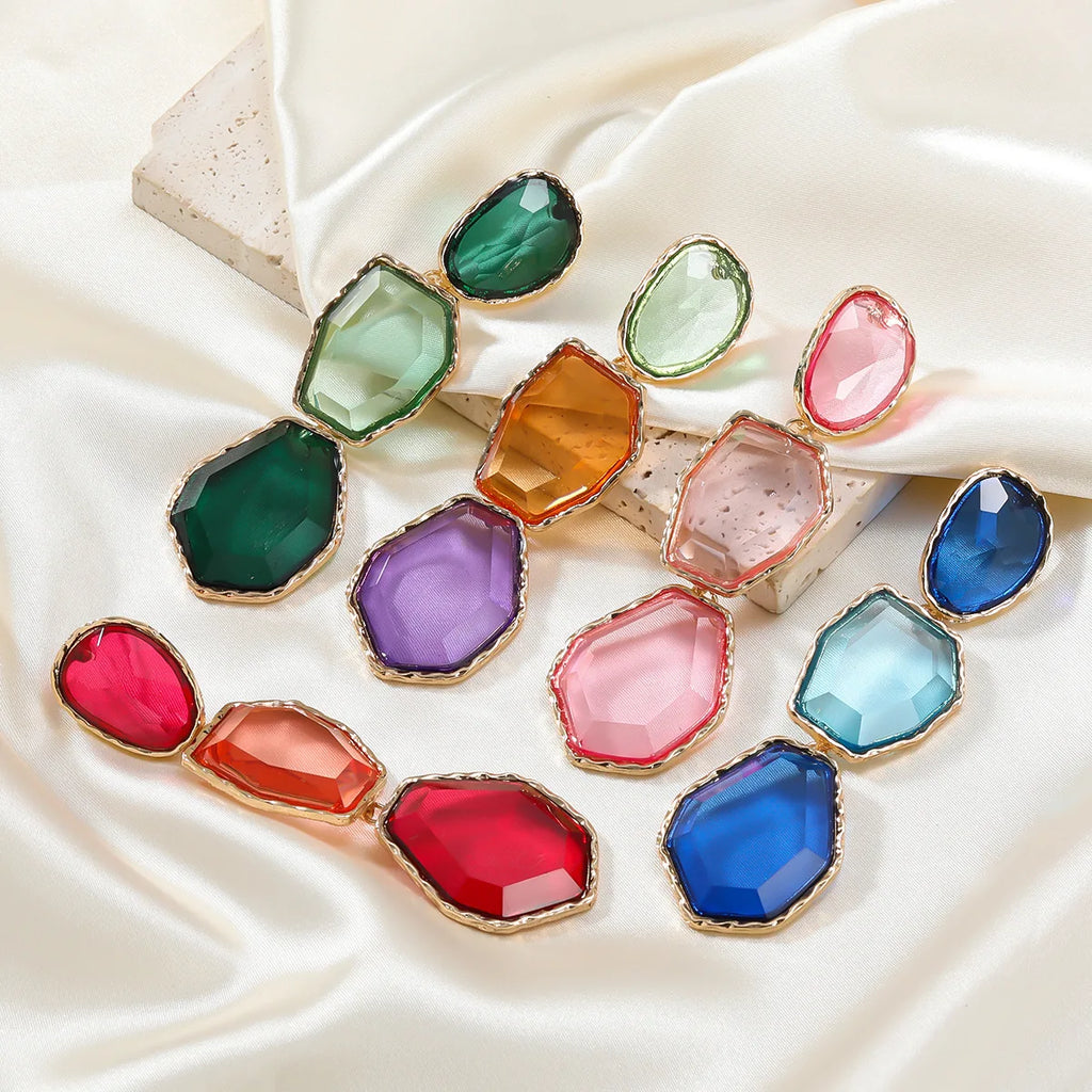 Polygonal Alloy Transparent Resin Colorful Matching Long Drop Earrings for Women Exaggerated Heavy Jewelry Summer
