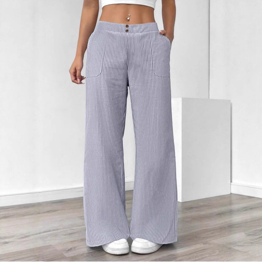Striped pants loose wide leg women