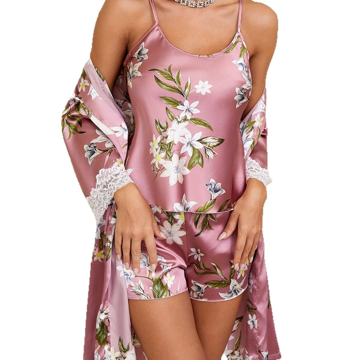 Sleepwear Set for Women, Sexy Three-Piece SleepwearStyle Strapless Sleepwear, Silk-Like Robe, Home Wear