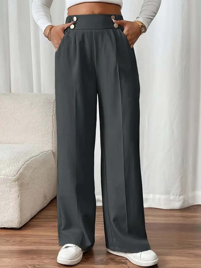 High waisted solid color straight leg pants for women