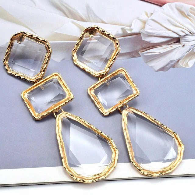 High-Quality Clear Pure Resin Drop Earrings Statement Hot Selling Metal Fashion Jewelry Accessories For Women