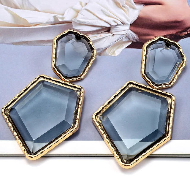 High-Quality Clear Pure Resin Drop Earrings Statement Hot Selling Metal Fashion Jewelry Accessories For Women