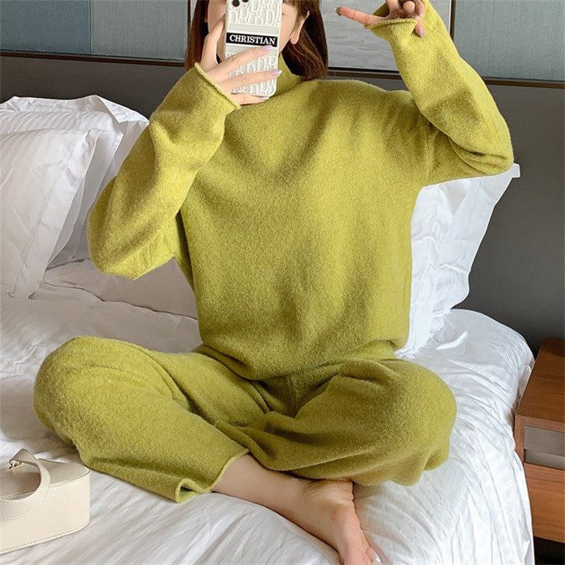 Knitted sweater straight leg wide leg pants set for women, autumn and winter cross-border fashion and western-style two-piece set for women