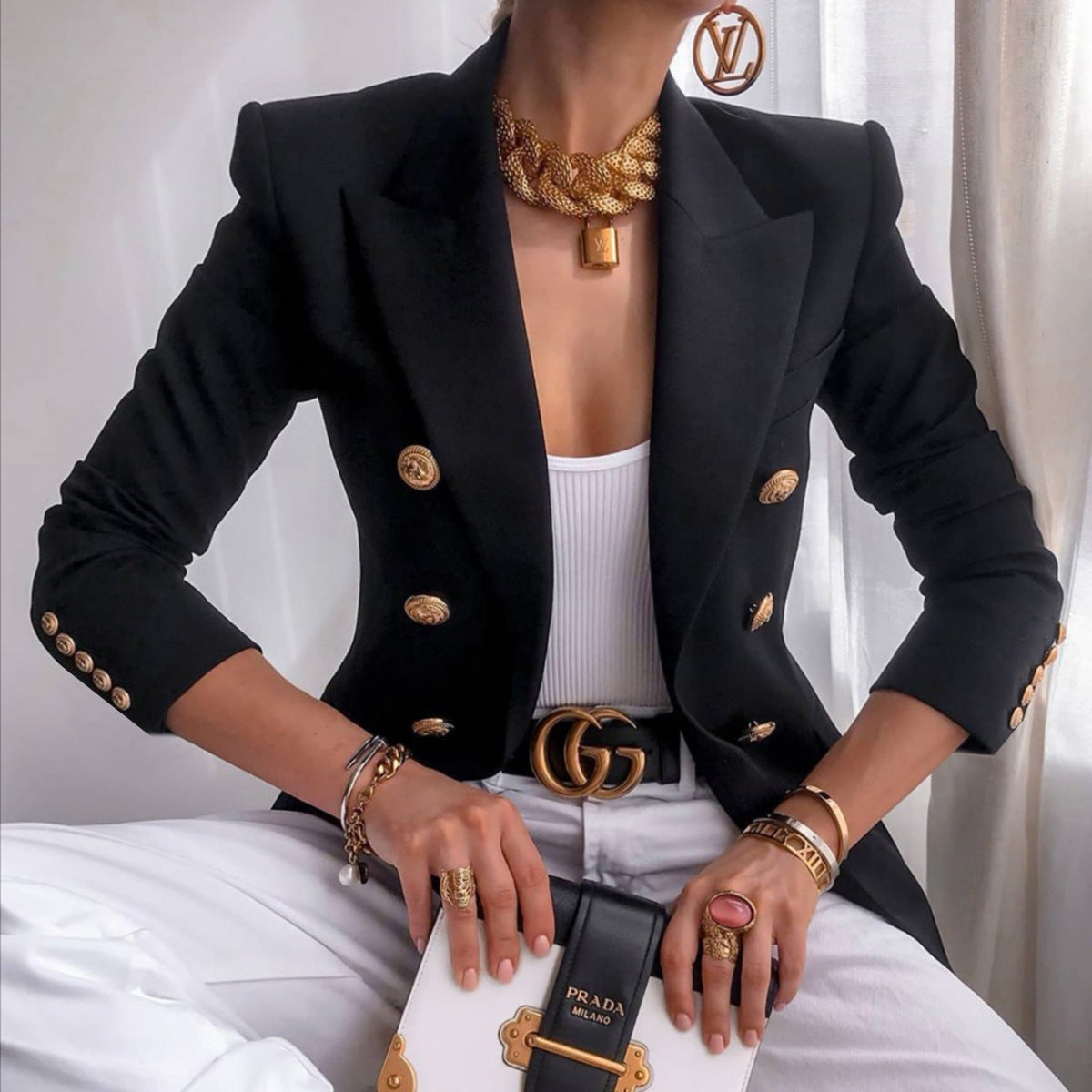 Fashionable Casual Solid Color Blazer Short Jacket for Women