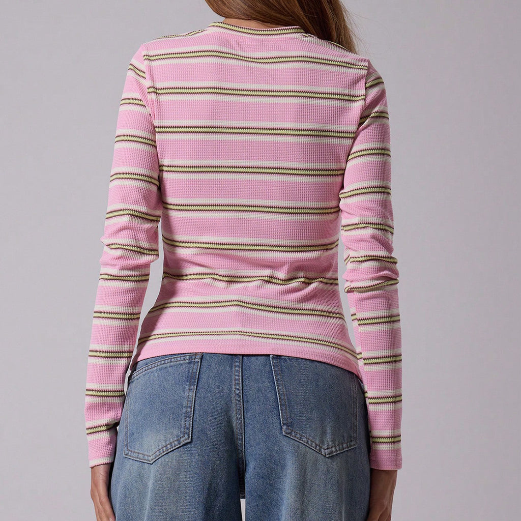 Casual button striped top for women