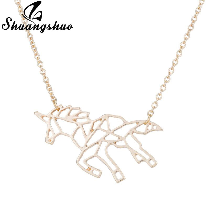 Ethnic Origami Unicorn Necklace Choker Horse Necklace Women Necklaces & Pendants Animal Necklace Silver Jewelry colar