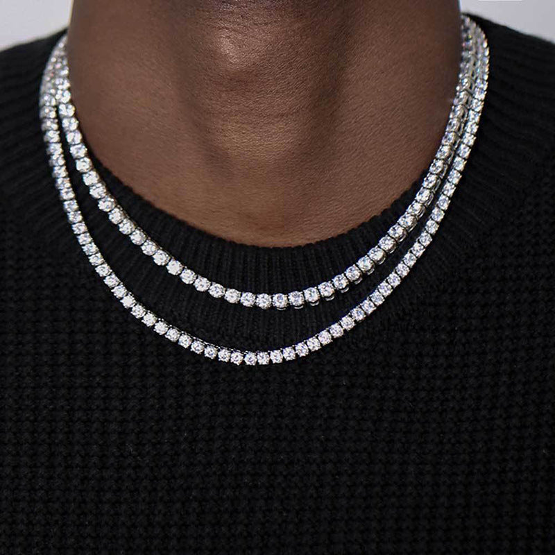 Stainless Steel 316 Polished Spring Ring Tennis Necklace for Men and Women, Fashionable Titanium Steel with Zirconium Stone Jewelry
