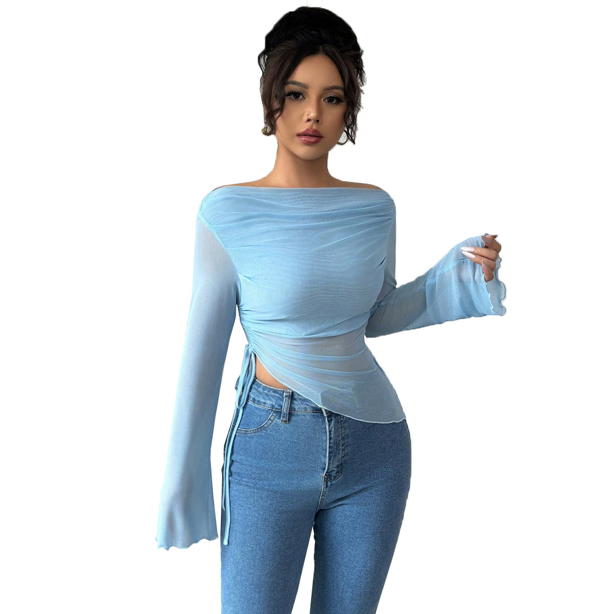 Irregular mesh top for women in autumn
