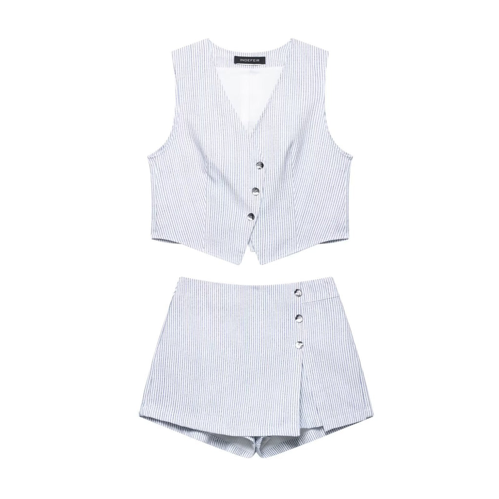 vest top+striped skirt pants set for women