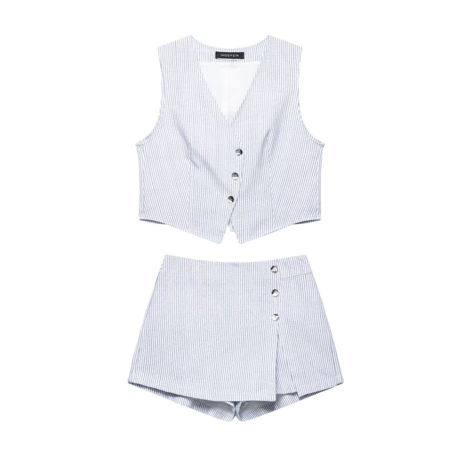 vest top+striped skirt pants set for women