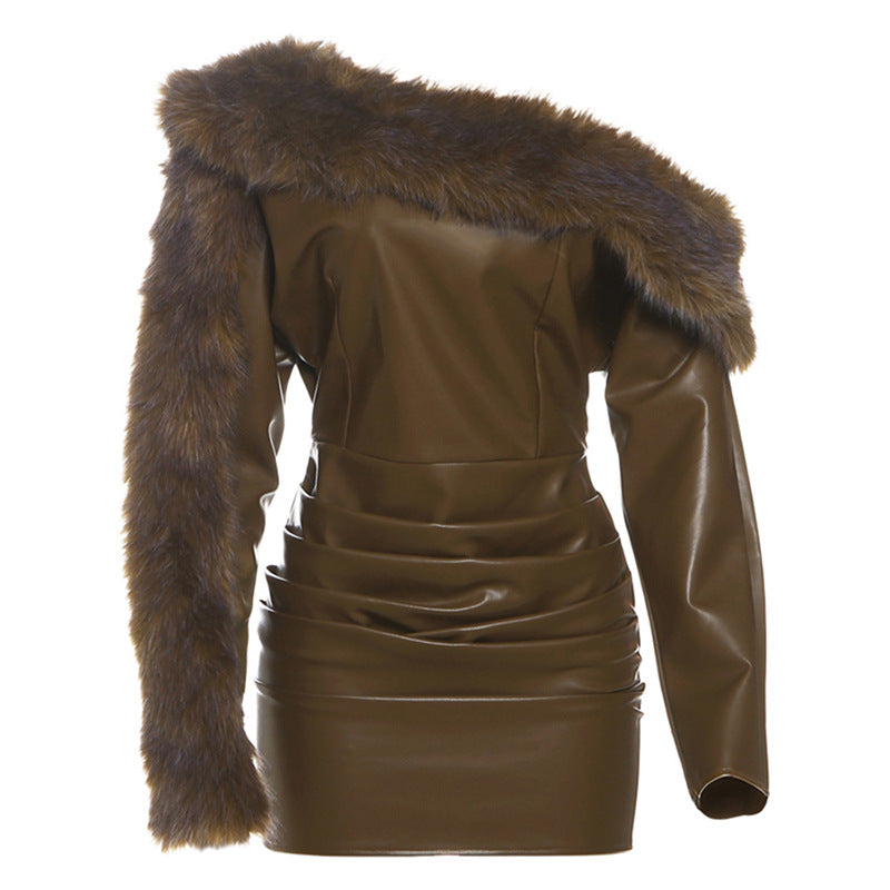 PU leather fringed sexy waist bag and hip dress for women
