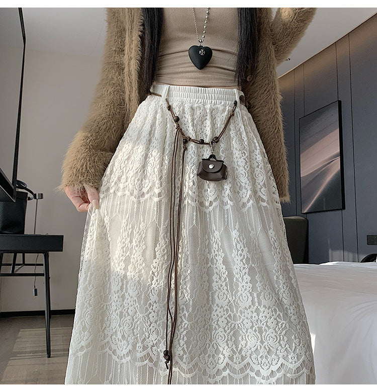 Lace midi skirt for women