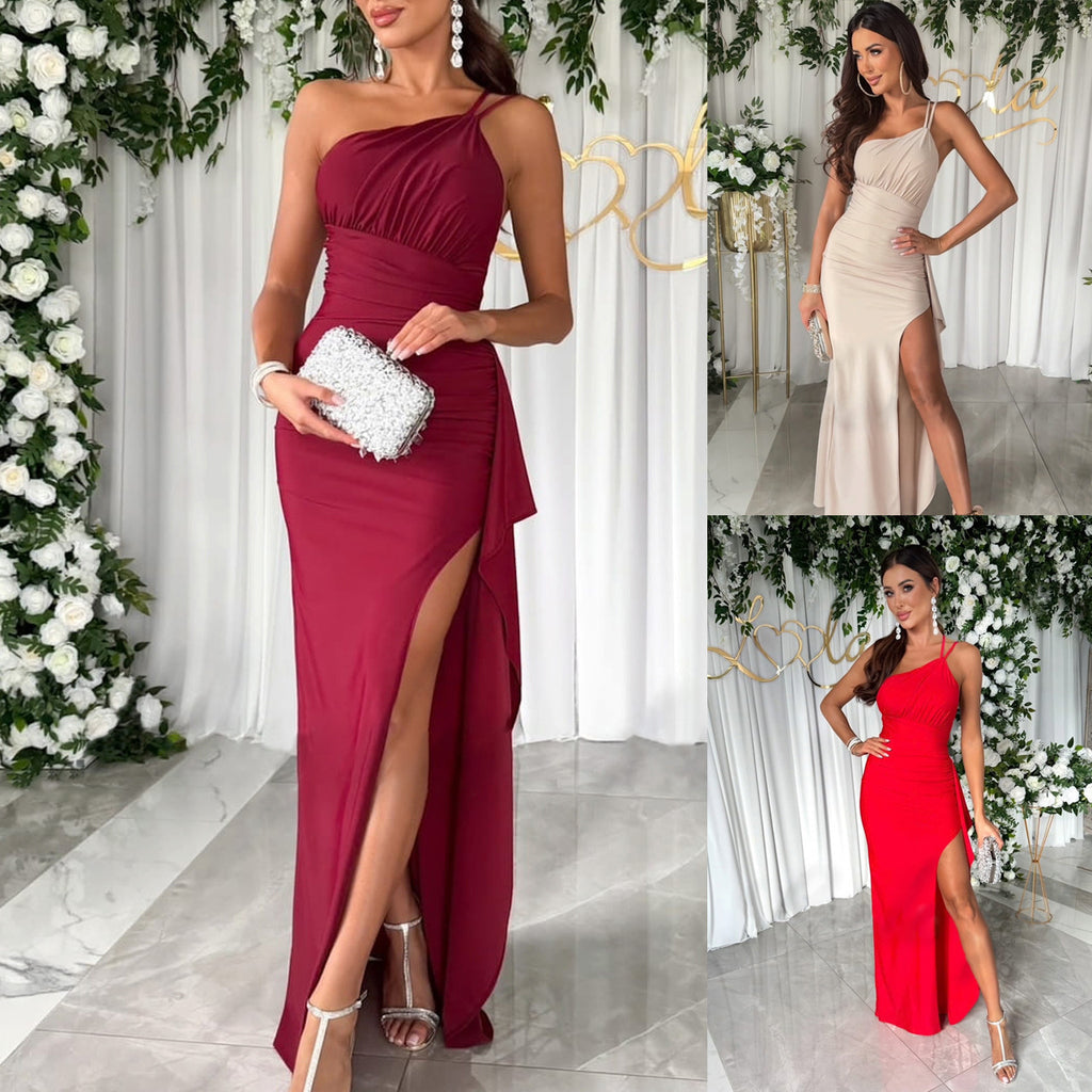 Spring and Summer New Off-the-Shoulder Slit Dress INS Casual Party Multi-color Dress for Women