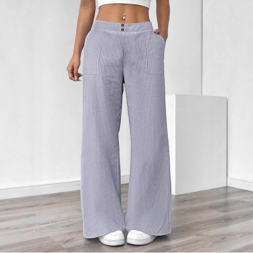 Striped pants loose wide leg women