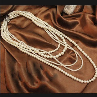 Korean fashion pearl necklace European and American retro jewelry multi-layer long necklace sweater chain