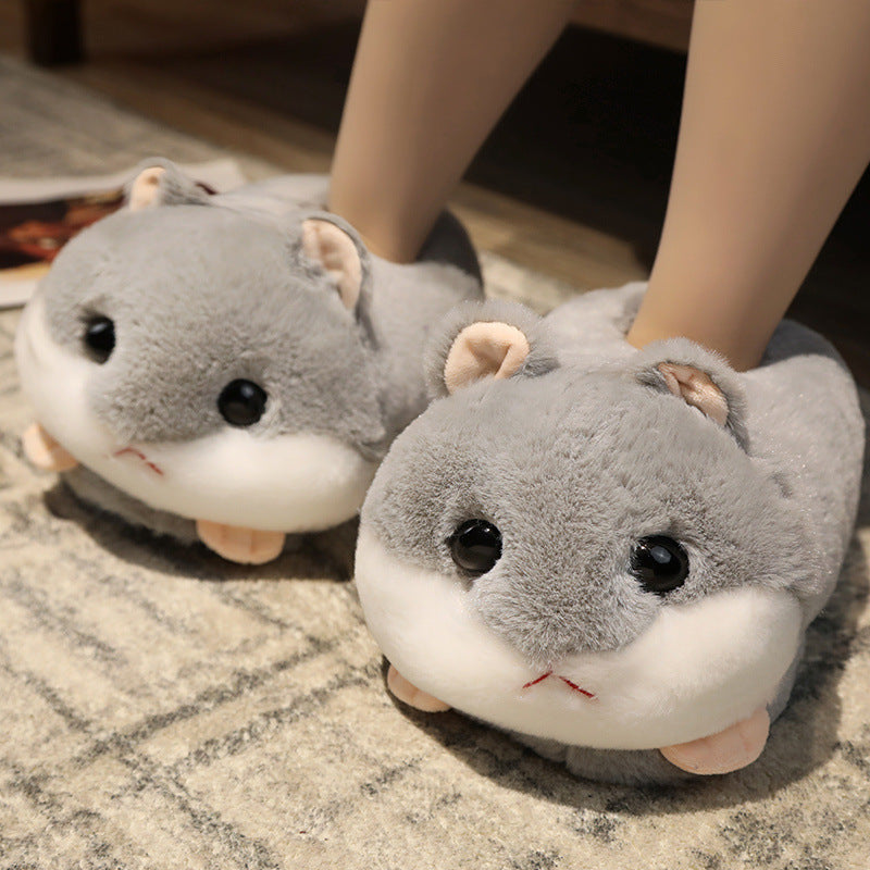 Sad Hamster Plush Slippers Home Soft Warm Furry Slides Women Cozy Indoor Floor Shoes